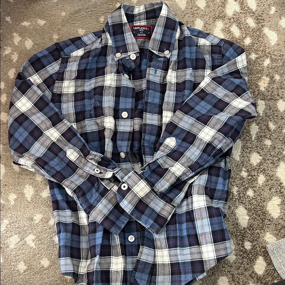 UNTUCKit Boy’s  Blue and White Plaid Shirt